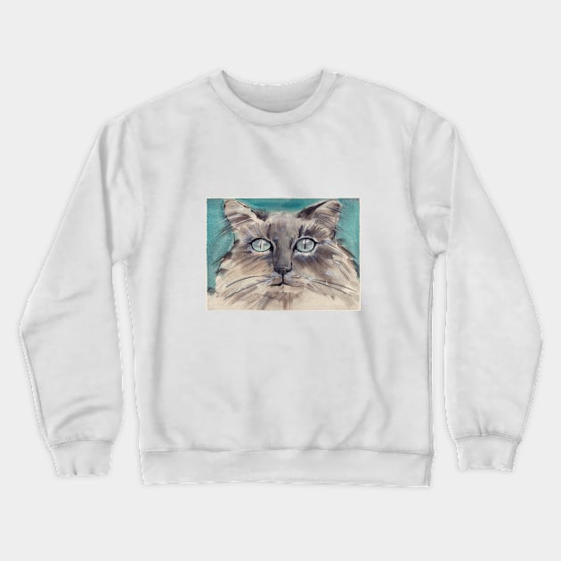 Longhair gray kitty with blue eyes Crewneck Sweatshirt by HelenDBVickers